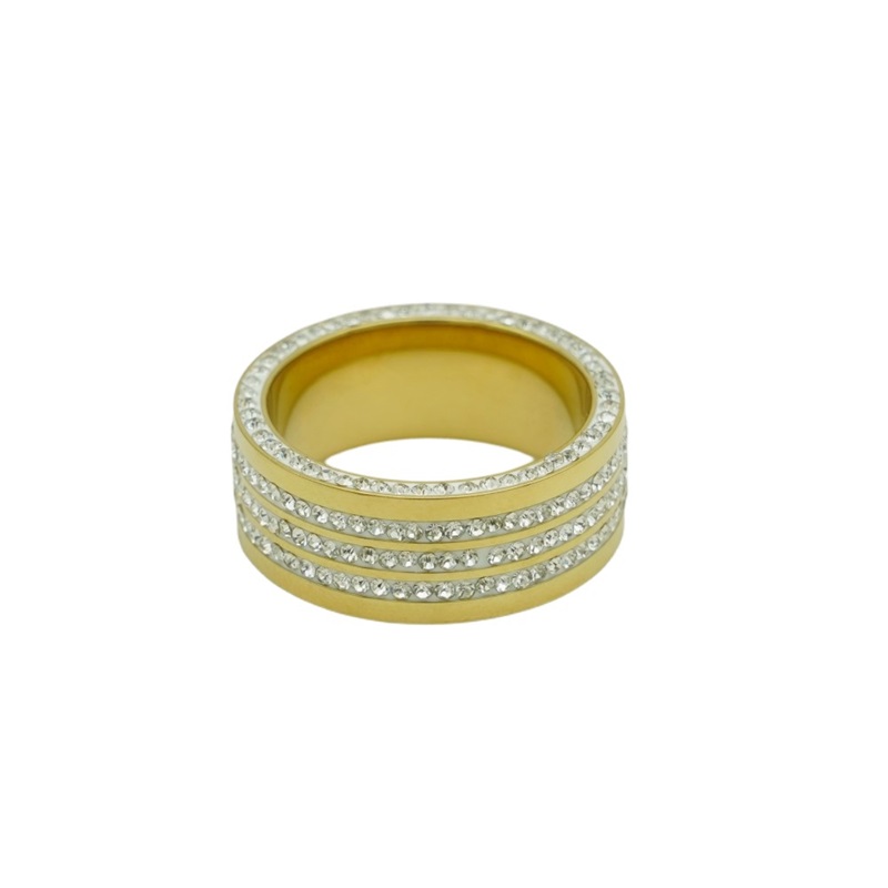 鑲四圈锆石金色戒指
